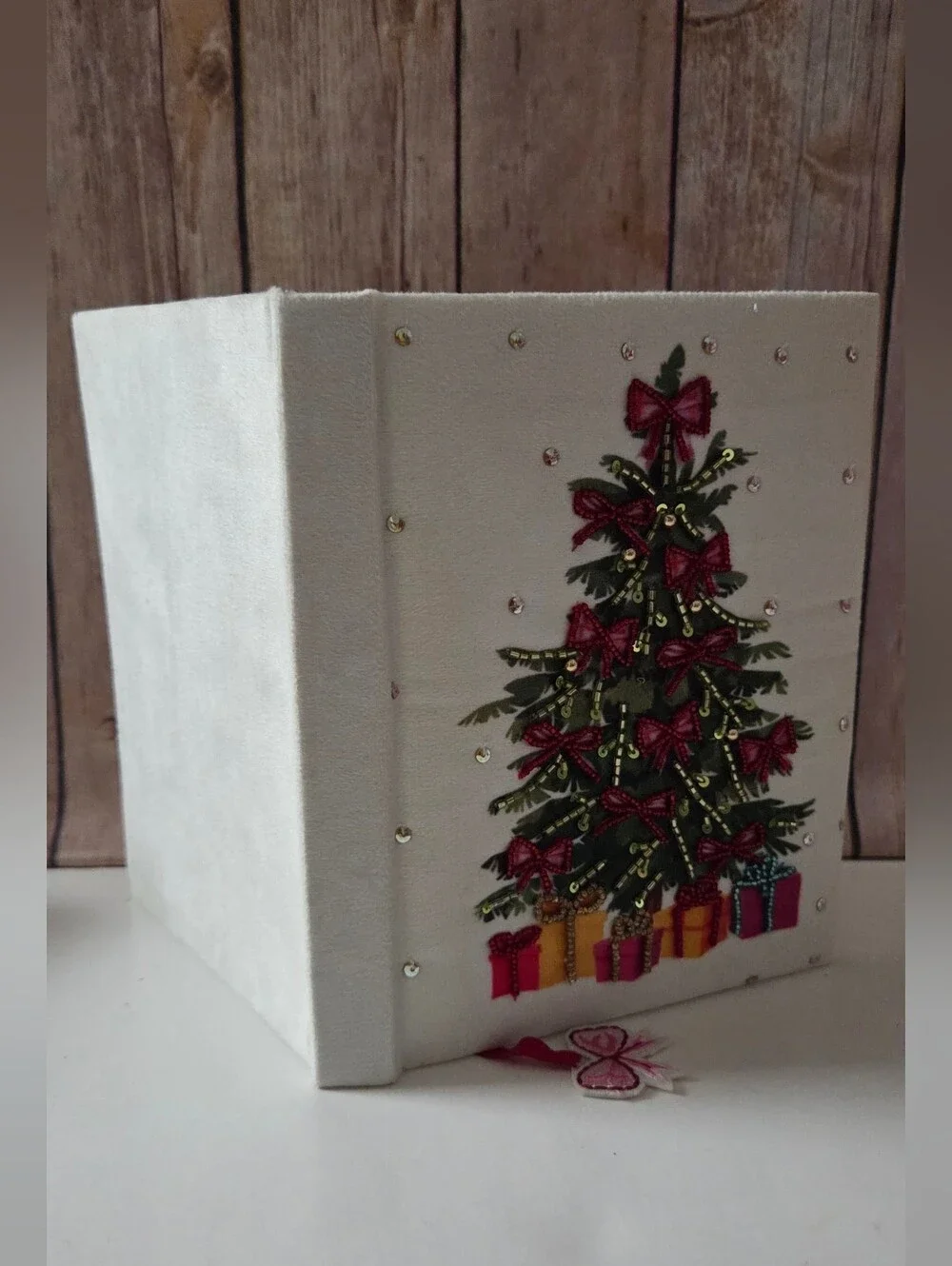 Holiday Velvet Journal with Embellished Christmas Tree Bookmark Included